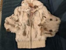 Mango Super Soft Warm White Genuine Real Rabbit Fur Coat / Bomber Jacket Size M