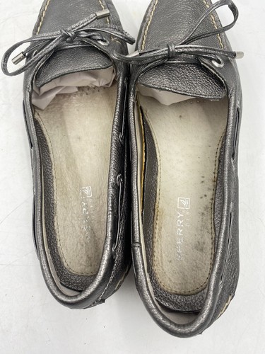 Sperry Top Sider Silver Leather Slip On Moccasin Boat Shoe Loafer Womens Sz 6.5 - Picture 7 of 16