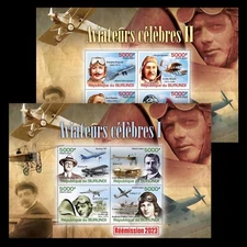 Famous Aviators Airplanes MNH Stamps 2023 Burundi 2 M/S