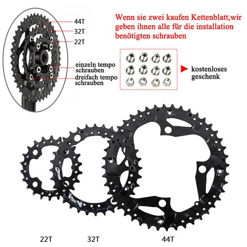 Juego de Cadena Triple 22/32/44t 3x9s Redondo MTB Bicicleta Plato 104/64bcd - Imagen 8 de 11