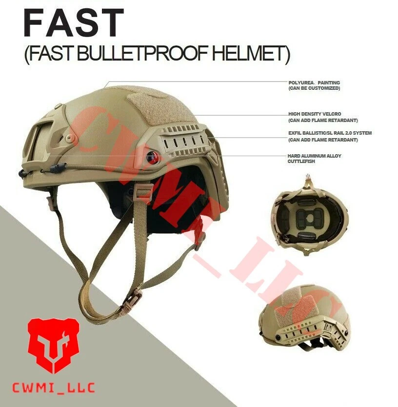 NIJ Level IIIA Bulletproof Ballistic Helmet - FAST & MICH - Made w/ Kevlar - Image 3 of 4
