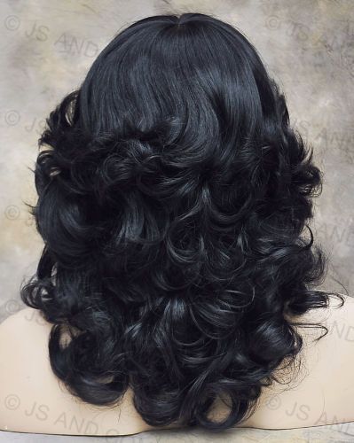 farrah fawcett Glamorous New Big open Wavy Off Black Wig Medium CA 1B - Picture 4 of 4
