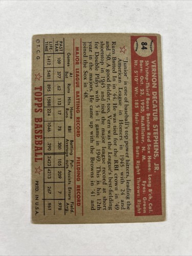 1952 Topps - #84 Vern Stephens - Picture 2 of 3