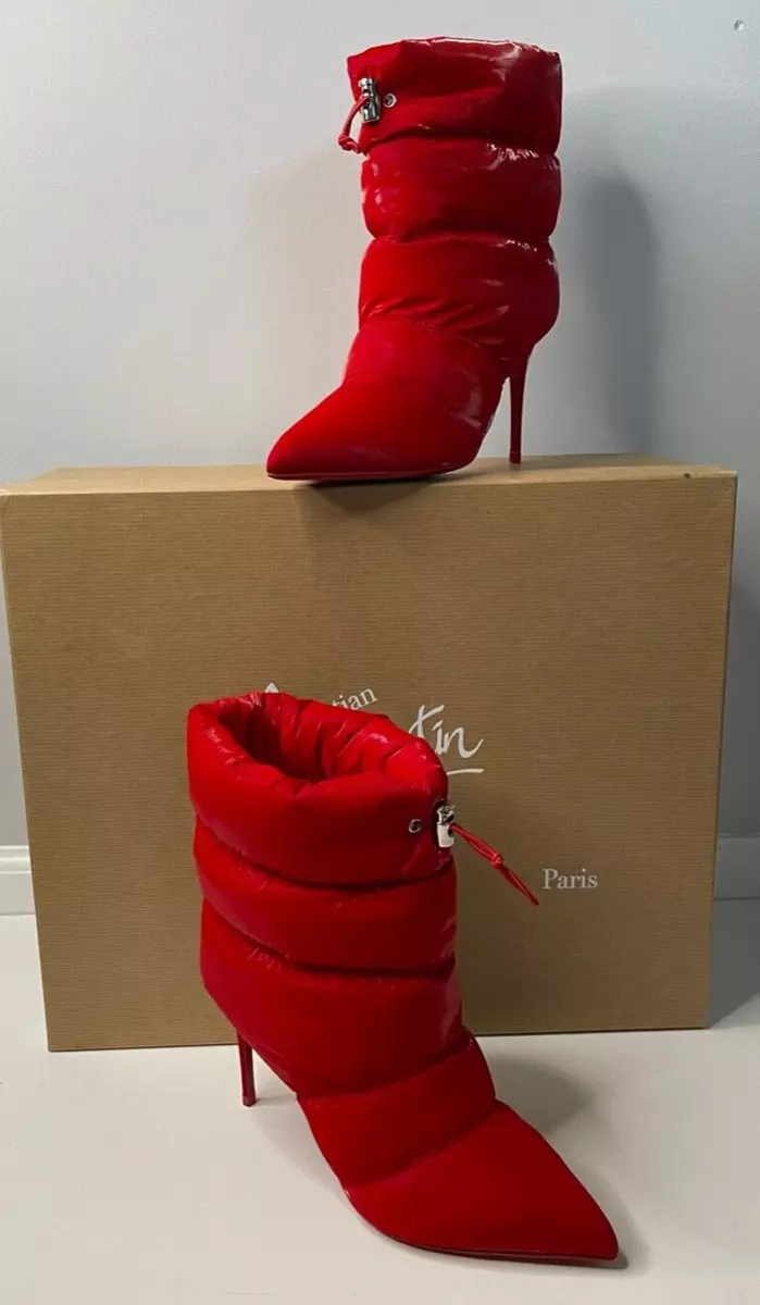 Christian Louboutin Red Padded Nylon Astro Puffer Ankle Boots