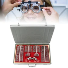 266PCS Optical Optometry Trial Lens Set Metal Rim Aluminum Case Test Trial Frame
