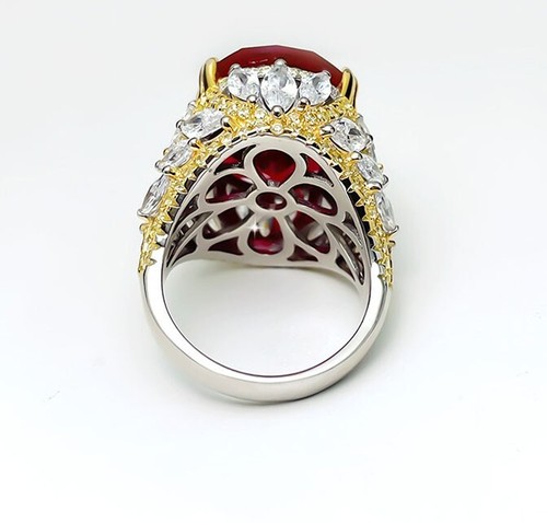 Heavywork 19ct Lab Grown Sapphire Ring, Oval Large Gemstone, 18K Gold Vermeil - Picture 8 of 13