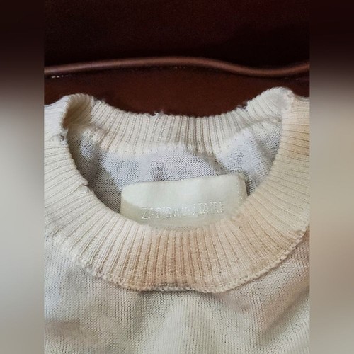 NWOT Zadig and Voltaire Creme Wool Sweater with black stars, Sz M Medium READ - Picture 4 of 8