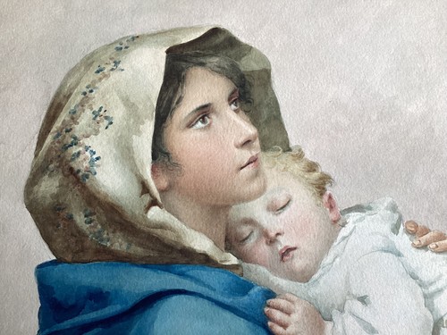Stunning Vintage Watercolor After Roberto Ferruzzi's "Modonna Of The Streets" - Picture 2 of 14