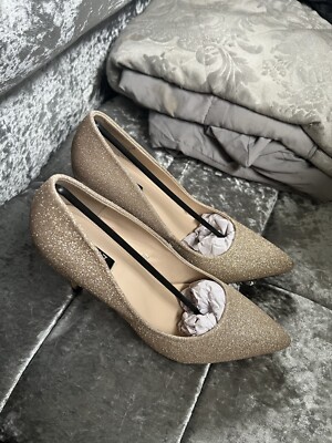 QUIZ WOMENS GOLD SPARKLY GLITTER STILLETO SHOES SIZE UK EXCELLENT  CONDITION UK