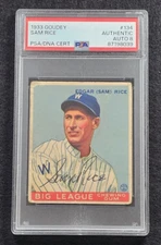Rare 1933 SAM RICE Signed Goudey Baseball Card-HALL OF FAME-SENATORS-PSA