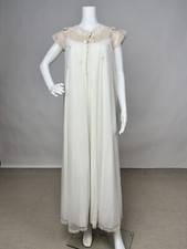 Vintage 1960s White Nylon Negligee Peignoir Full Length Slip Dress  Robe Set