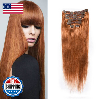 Viviabella Clip In Straight Human Hair Extensions Copper Red Color 12 Inch 120