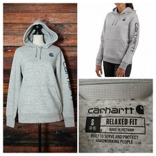 Carhartt Clarksburg Hoodie S Hooded Sweatshirt Gray Graphic Logo Pullover 102791
