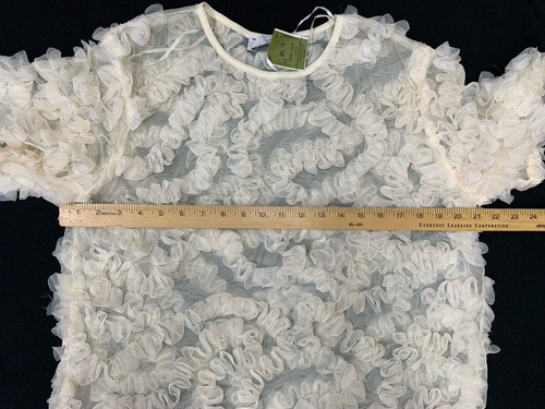 Wicked Majesty Textured Blouse Size Large Ivory Puffy Ruffles Sheer Whimsy Boho - Picture 7 of 12