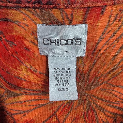Chicos Shirt Womens Large Orange Red Floral Print 3/4 Sleeve Pullover Top - Picture 7 of 9