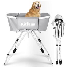 Dog Bath Tub Portable 5 Adjustable Wash Station Grey W/ Pockets  Drain System