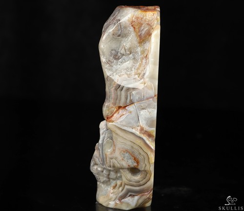 Gemstone 4.1" Red Crazy Lace Agate Hand Carved Crystal Skull Fine Art Sculpture - Picture 3 of 8