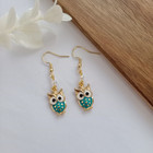 Whimsical Owl Dangle Earrings Gold Hooks Bird Teal Blue Green AUS Free Postage