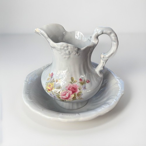Vintage Water Pitcher And Basin Extra Large Ceramic Floral Design Bathing Washin - Bild 2 von 11