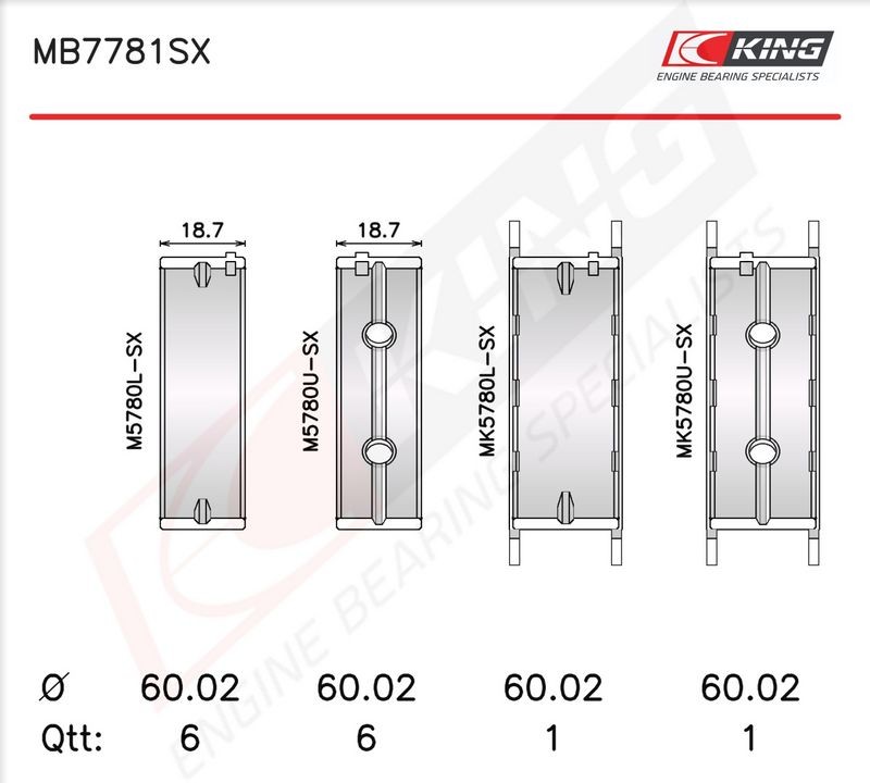 KING MB7781SX0.25 Crankshaft Bearing Shell Set Fits Alpina D3 Estate D5 Touring