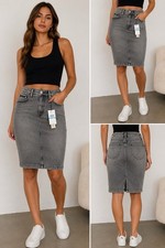 Calvin Klein Jeans Denim Pencil Skirt Women's Sz.31 Gray wash Midi Rear Slit NWT