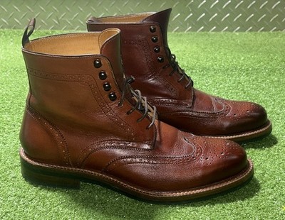 Beckett Simonon Brown Leather Boots Mens 8.5 Brogue Wingtip Lace-Up Handmade