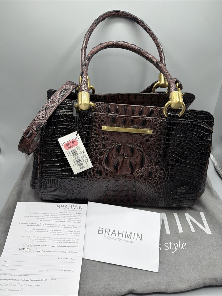 Brahmin Large Chocolate Brown Melbourne Croc Emb Leather Shoulder