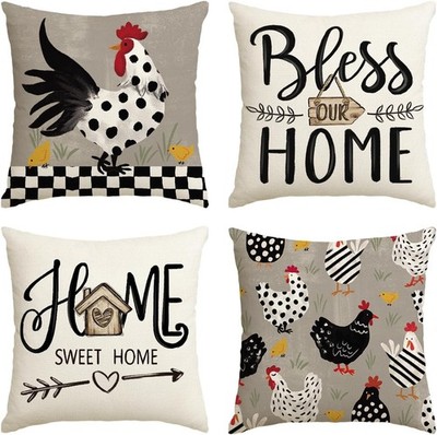 Farmhouse Chicken Home Sweet Home Throw Pillow Covers, 18 X 18 Inch Bless Our Ho