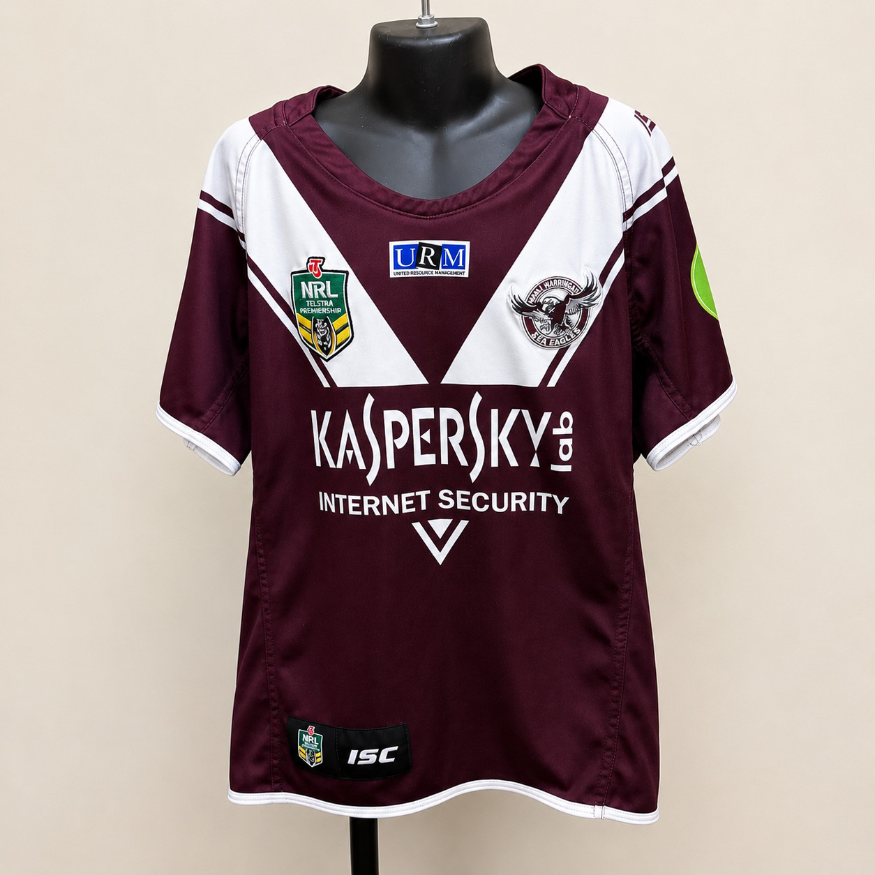 Manly Sea Eagles NRL Jersey Kids Size 14 ISC Kaspersky Lab Rugby League Shirt