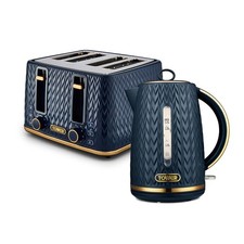 Tower Empire Kitchen Set, 1.7L Kettle and 4 Slice Toaster, Midnight Blue EEJB325