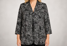 Alex Evenings Abstract Metallic Draped Jacket Open Front Swirl Blazer Top SZ 2X