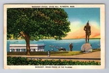 Plymouth, MA-Massachusetts, Massasoit Statue Coles Hill c1938, Vintage Postcard