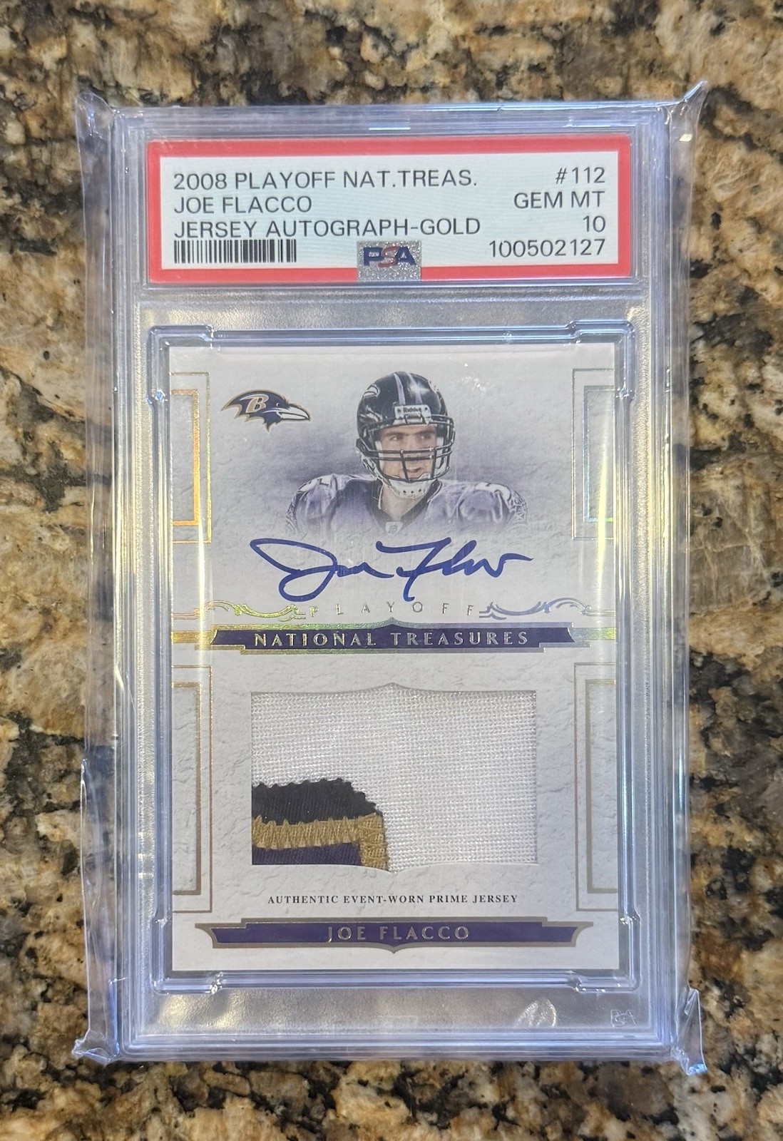 Joe Flacco Playoff National Treasure #112 Jersey Autograph-Gold