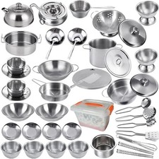 Tiny Size Kitchen Pretend Play Toys,Super Deluxe Luxurious Stainless Steel Po...