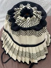Lorna Murray Style Straw Hat Women's Large Black Beige Stripe Wide Brim Frill