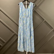 Vince Camuto Paisley Tiered Maxi Dress Blue Sleeveless Tie Shoulder Women’s M