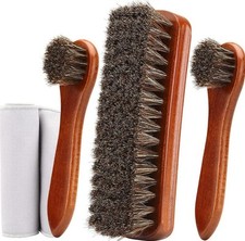4pcs Horsehair Shoe Brush Shine Kit Shoe Polish Kit Leather Shoes Boot Cleaniner
