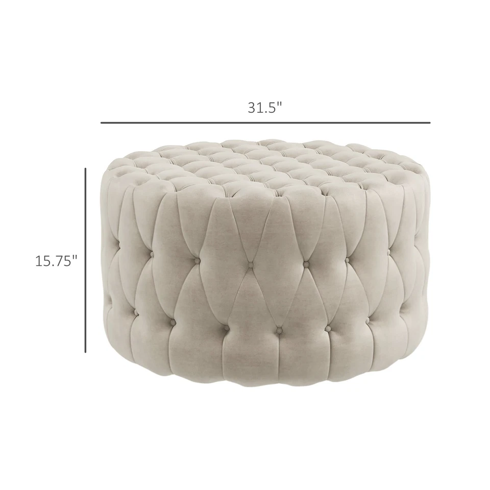 HOMCOM Button Tufted Ottoman Foot Stool with Velvet-feel Upholstery, Beige - Image 3 of 4