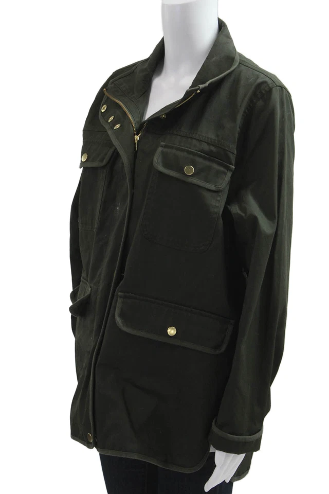 Chaqueta Militar J Crew Mujer Verde 100% Algodón Manga Larga Botón Talla M Foto 2 de 4