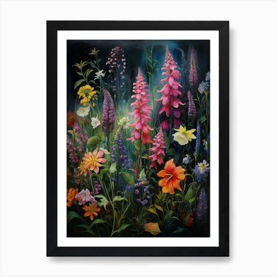 Wildblumen um Mitternacht Digital Öl gerahmt Wandbild Poster Leinwanddruck Bild