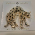 Leopard Brosche goldfarben Strass Kristall Tier Schmuck Anstecknadel