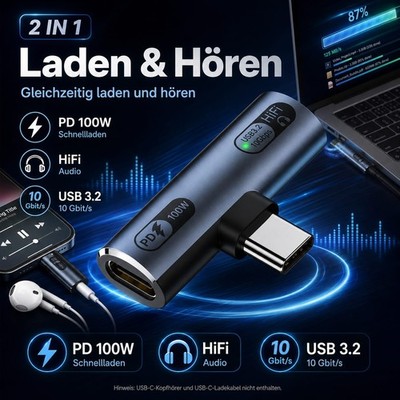 USB C Splitter 1 zu 2, Typ C Stecker auf 2 Typ C Buchsen,USB C Kopfhörer Adapter