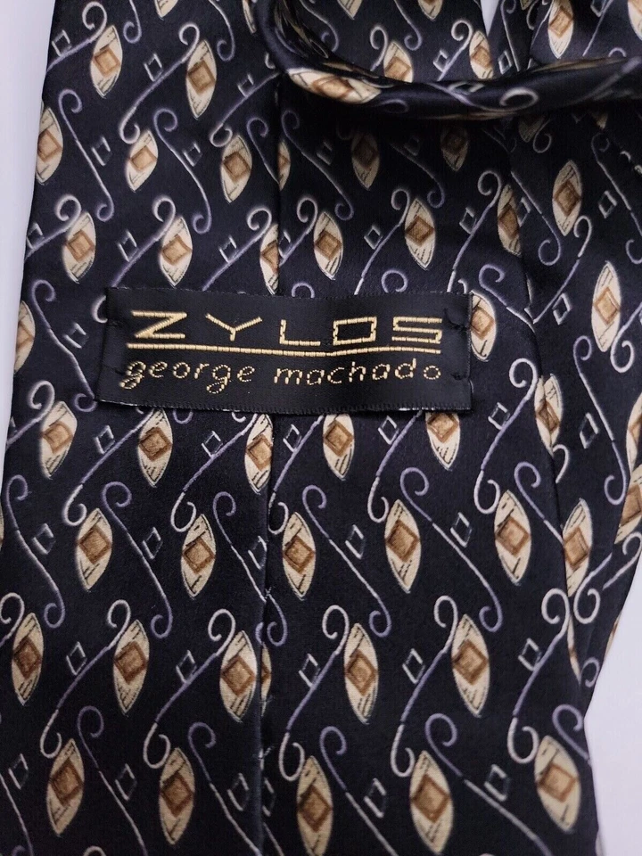 Corbata formal para hombre Zylos George Machado 58"Lx4"W negra/beige Foto 3 de 4