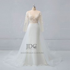 Fit flare crepe mermaid lace wedding dress wedding dress with tulle train