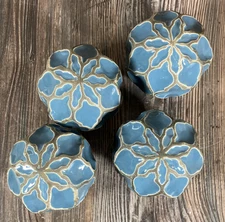 Decorative Balls Orb Sphere 4 Lot Blue/Gray Accent Line Home Decor 3.5in Ceramic