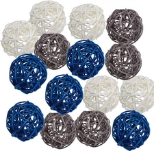 15pcs Big Wicker Rattan Balls -Mixed 3 Colors Decorative White-grey -Blue 