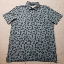 Travis Mathew Polo Shirt Men Large Blue Tropical Floral Golf Stretch Performance