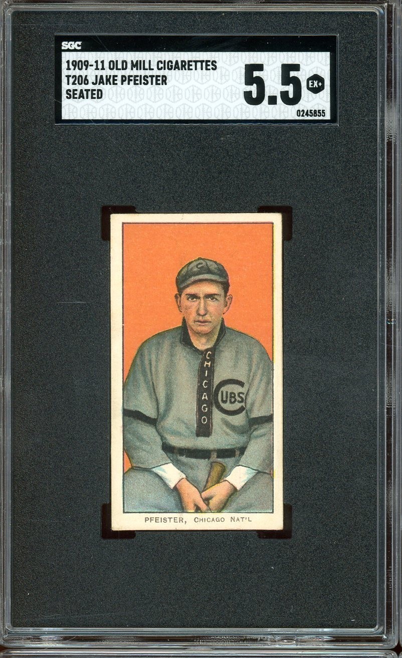 1909-11 T206 Old Mill Cigarettes Baseball Jake Pfeister Seated SGC 5.5