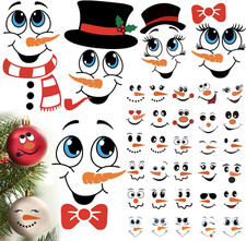 48 PCS Snowman Face Stickers for Crafts Christmas Snowman Faces Decals for Xmas