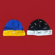 Nike Infant Beanie 0-6 Months Black/White, Blue/Yellow Lot of 2